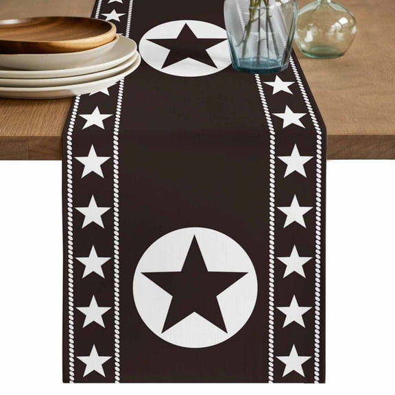 Table Runner 60 Inches Long for Kitchen Dining, Western Star Tribal Dresser Scarf Farmhouse, Dining Table Decorations for Wedding/Parties, Brown Texas Ethnic Stars Abstract Art 13 x 60 In