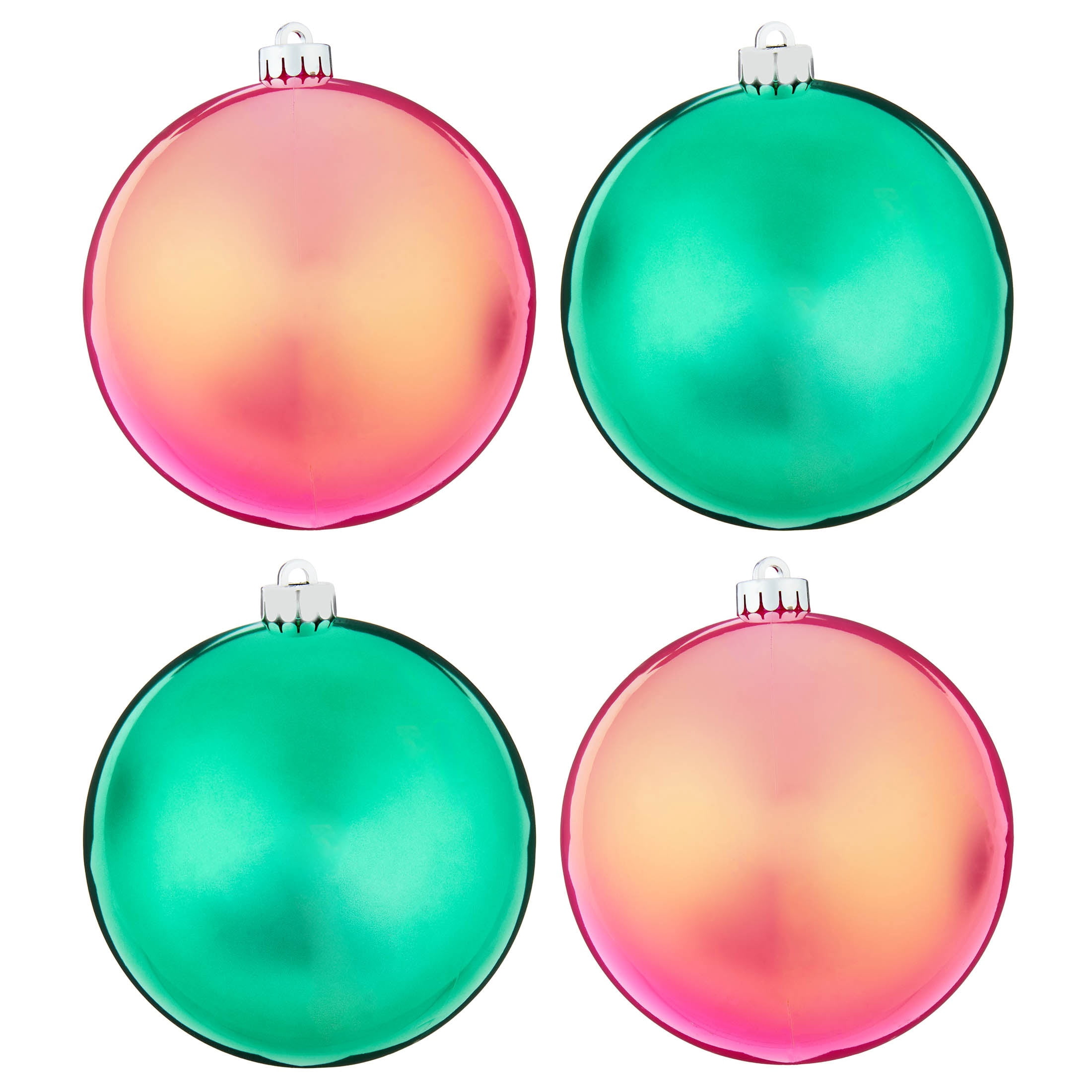 4-Count Pink and Green Iridescent Shatterproof Christmas Ornaments, 6.5", by Holiday Time