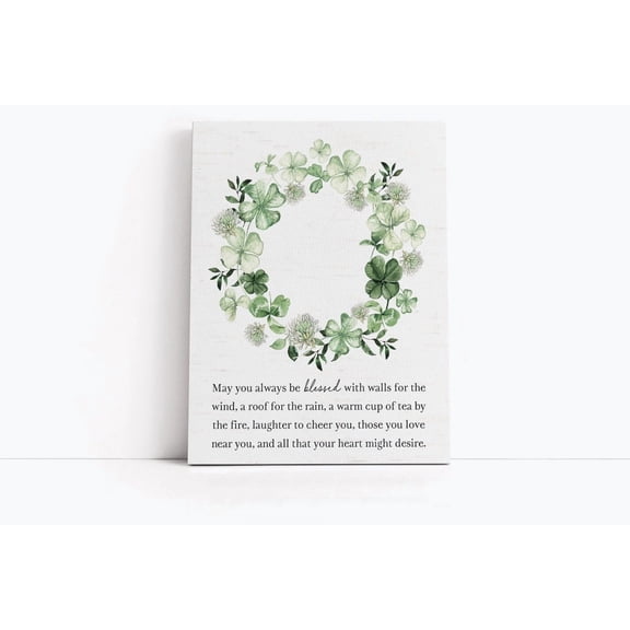 Irish Blessing Proverb May You Always Be Blessed 4 Leaf Clover Wreath Wall Decor, Kitchen Bathroom Art Home Decor, 8x12 UNFRAMED