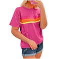 thumbnail image 3 of ITSAME T-Shirts for Womens, Crew Neck Colorful Stripe Short Sleeve Summer Causal Fashion Tops Hot Pink 2XL, 3 of 5