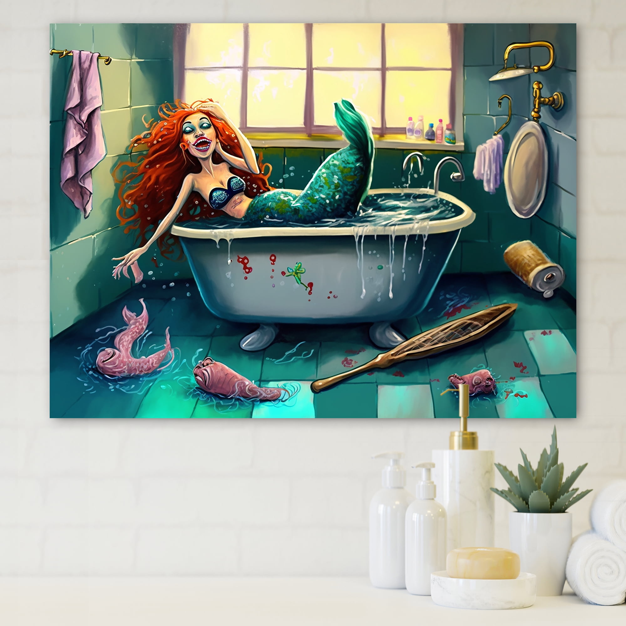 Designart Mermaid Taking A Bath Canvas Wall Art