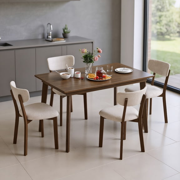 GVN Dining Room Table Set,Dining Table Set,5-Piece Dining Table Set for 4 with Rubber Wood Frame and Padded Set-Brown