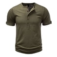 thumbnail image 3 of Men's Casual Button Down Shirt Cotton | Regular Fit Short Sleeve Blouse | Round Neck Button Closure | Breathable & Soft | Daily Wear Office Vacation | Classic Essential | Zenithor,Army Green L, 3 of 9
