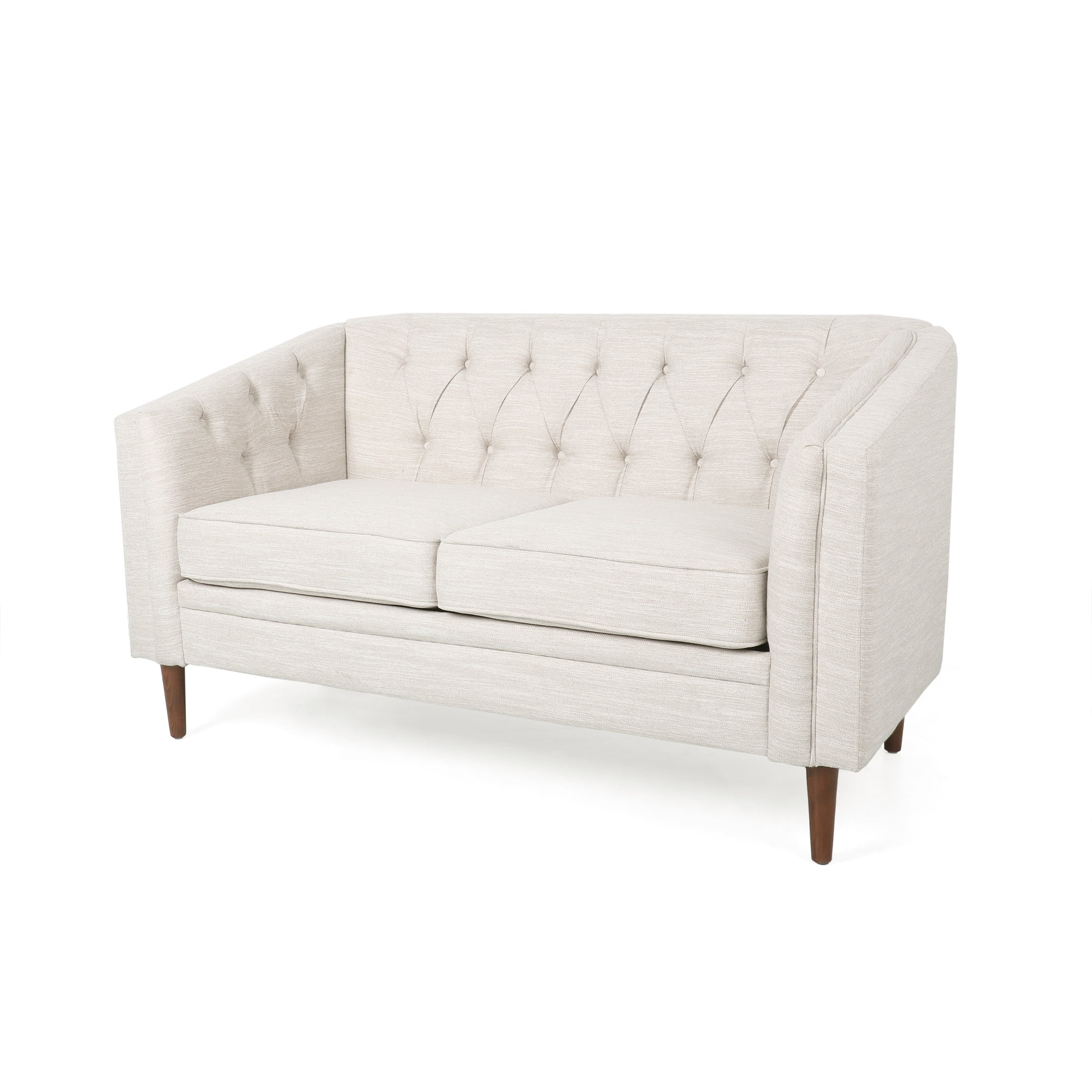 Noble House Contemporary Beige & Espresso Tufted Loveseat with Birch Wood Frame