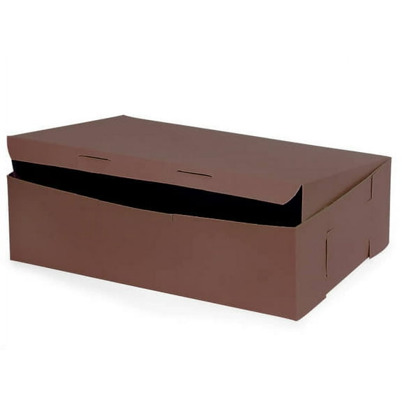 Pack Of 100, 14 X 10 X 4" Solid Chocolate Bakery Boxes 1-Piece Lock Corner Box For Cakes, Pies, Cupcakes Made In USA