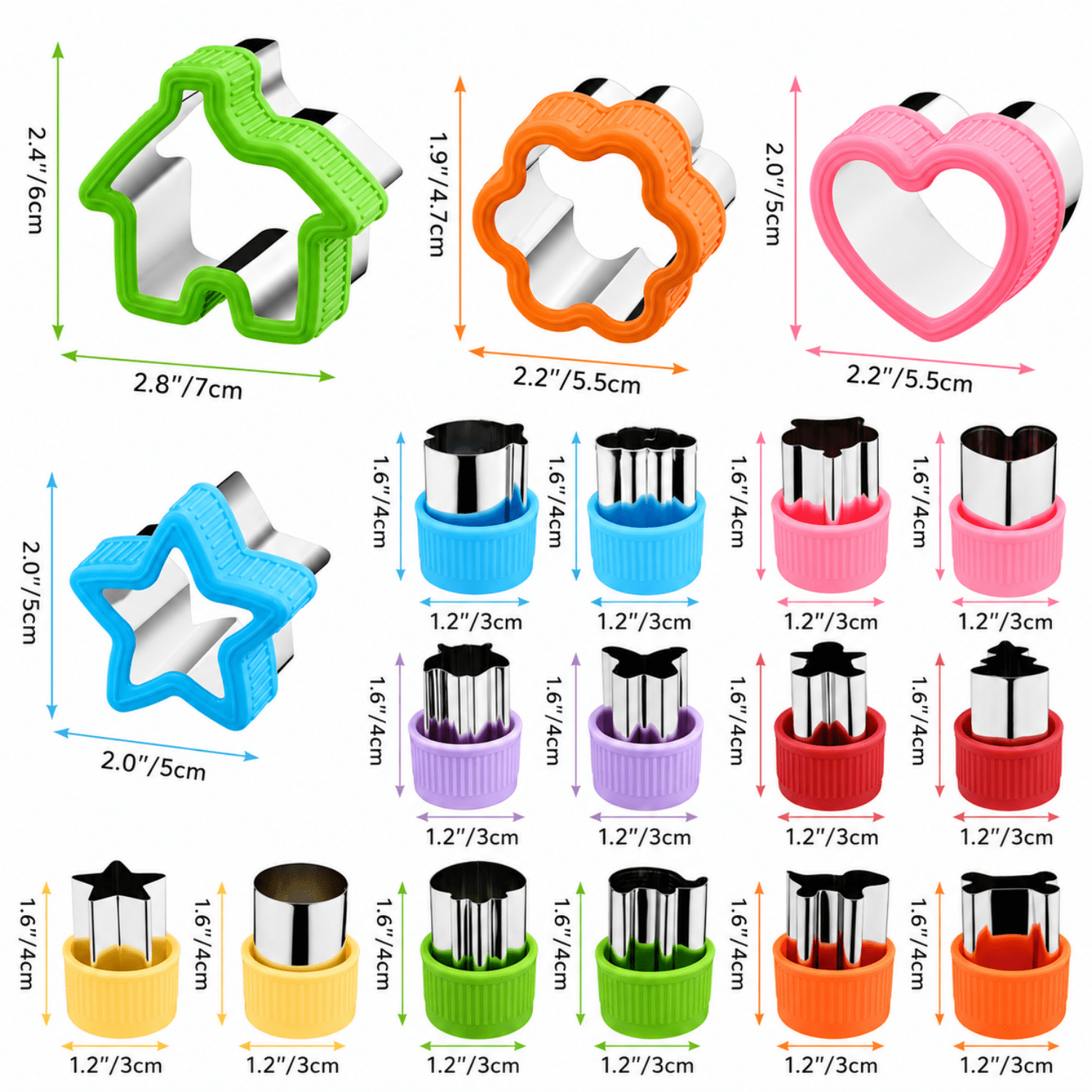 Sandwich Cutters for Kids Lunch, 36-Piece Set with Stainless Steel Bread and Cookie Cutters, Cartoon Food Picks and Silicone Baking Cups for Bento Lunches, Ages 6-12