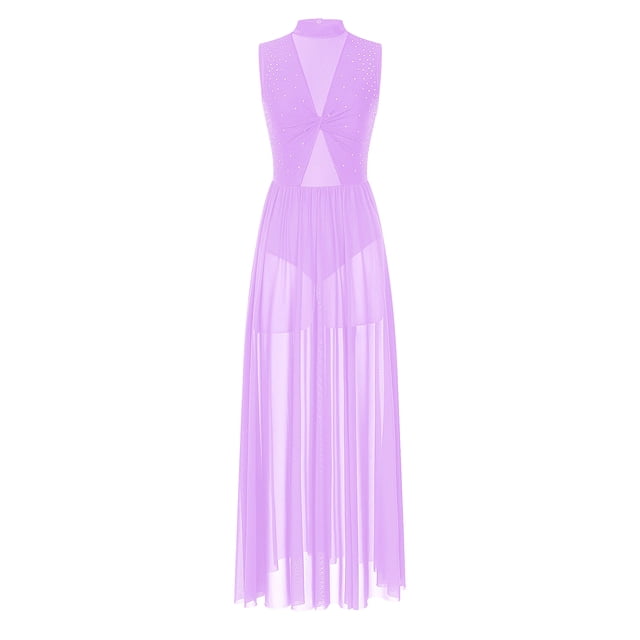 RUNQHUI Robe de Danse Lyrique Longue pour Femmes, Superposition Torsadée, Danse Moderne Contemporaine, Violet Pâle, S