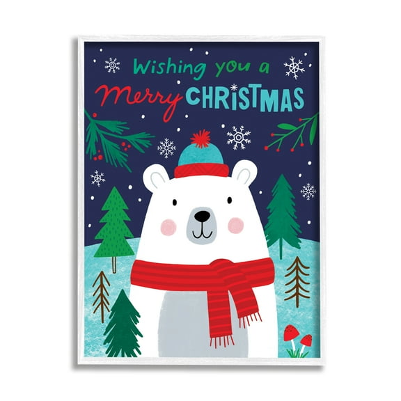 Stupell Industries Polar Bear Forest Wishing You Merry Christmas Phrase, 24 x 30, Design by Nina Seven
