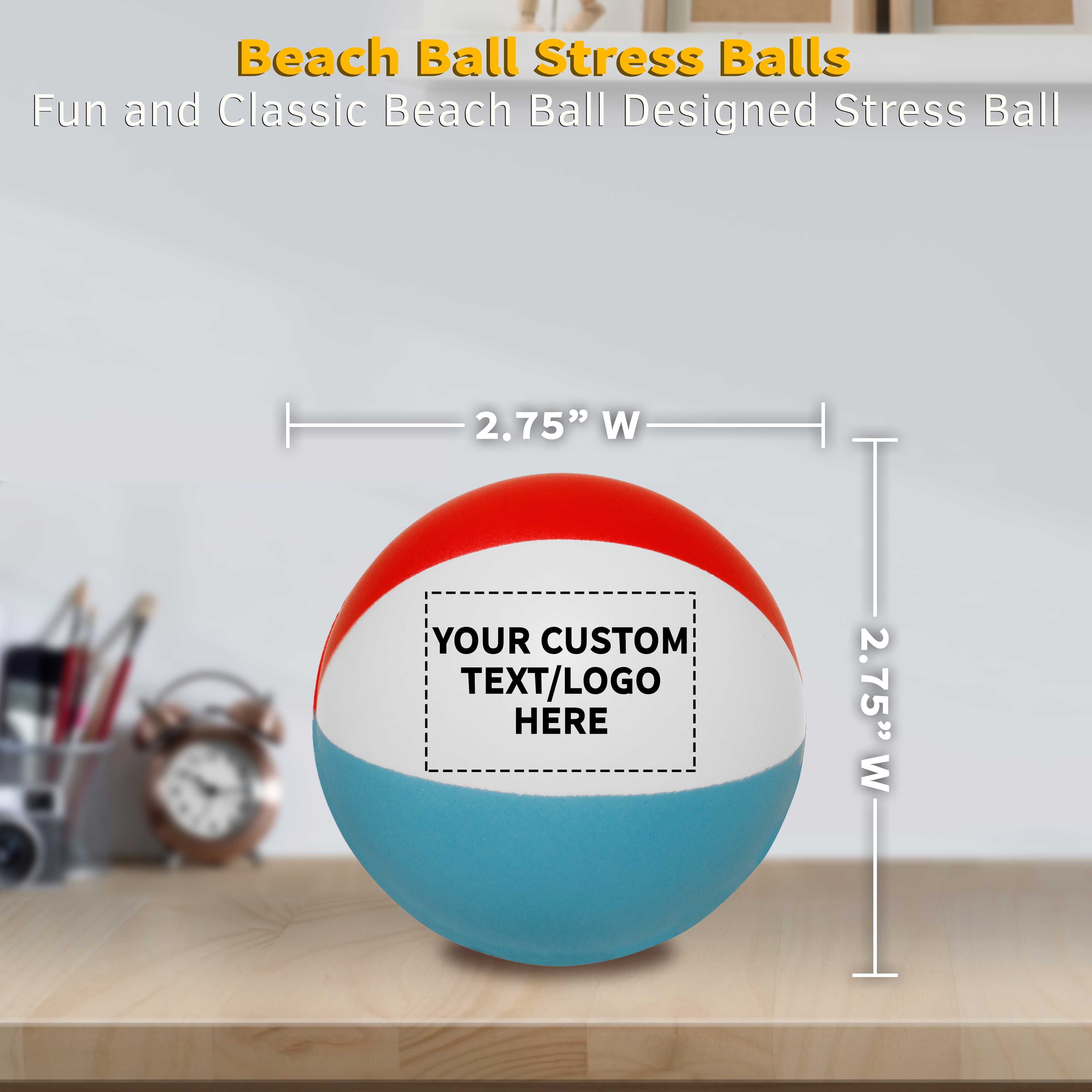 10 Beach Ball Stress Balls Pack - Round, Stress Reliever, Hand Therapy, Lightweight - Beach