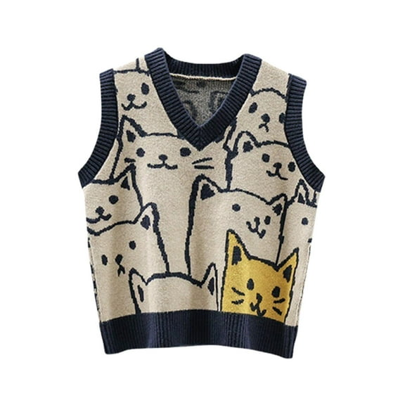 yotijay Pullover Knit Sweater Vest, Animal Print Pattern Fashion Top s, Sleeveless