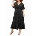 thumbnail image 3 of Women'S Casual Plus Size Polka Dots Dress Summer Short Sleeve V Neck Loose Tiered Maxi Dresses Black 4XL, 3 of 9