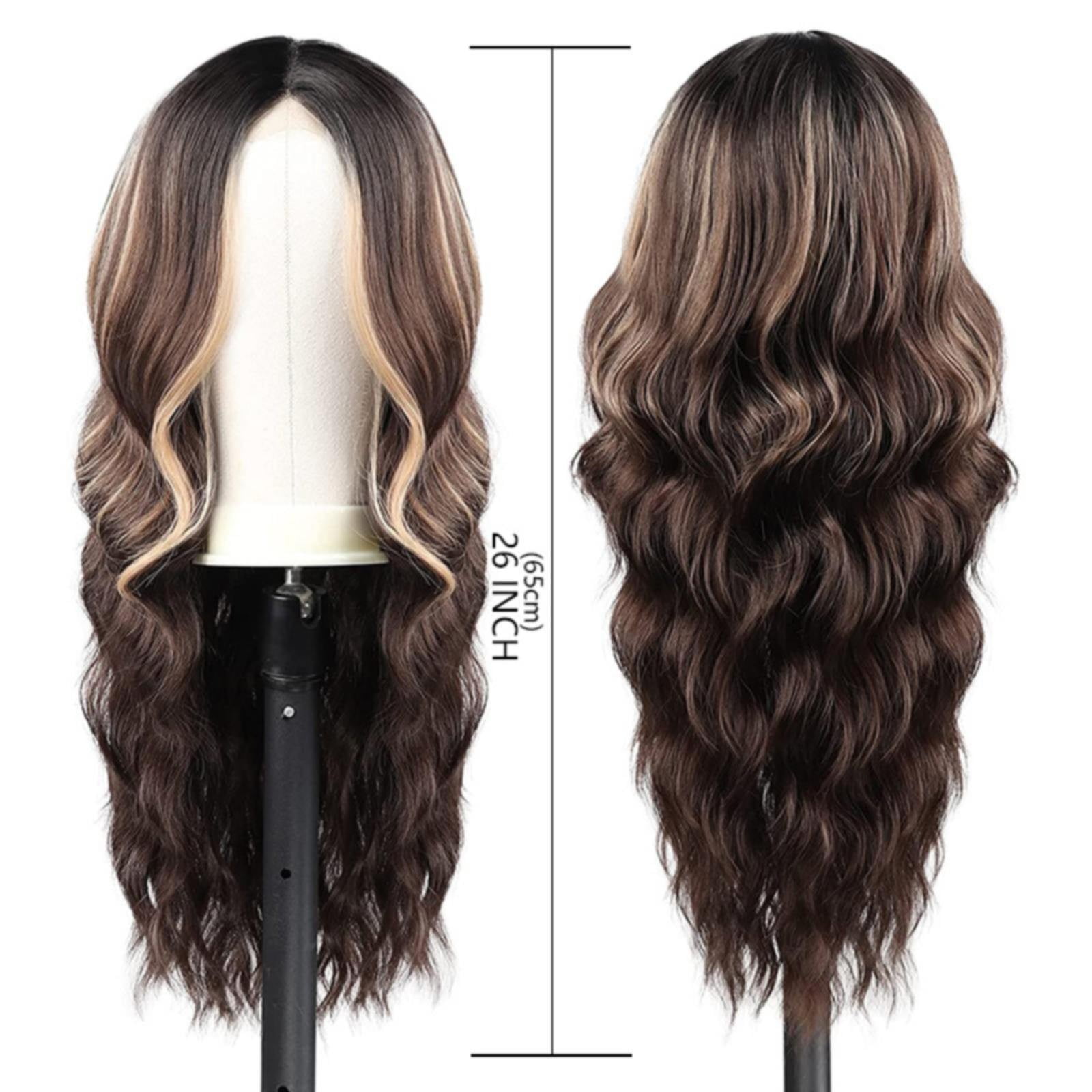 Little Lace Gradual Color Long Curly Hair Wig with Natural Medium Part Wavy Synthetic Headwear for Women