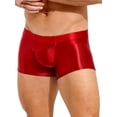 thumbnail image 2 of Mufeng Mens Oil Shiny Glossy Shorts Swimwear Sport Fitness Gym Bottoms Boxer Shorts Underwear Burgundy L, 2 of 6