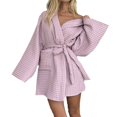 thumbnail image 4 of Pijama de otoño para mujer, bata de baño con tirantes de gofre, ideal para hotel, alojamiento y desayuno., 4 of 5
