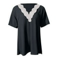 thumbnail image 1 of Mode Femmes Été V-Cou Couleur Unie Manches Courtes Blouse Décontractée Tops, 1 of 5