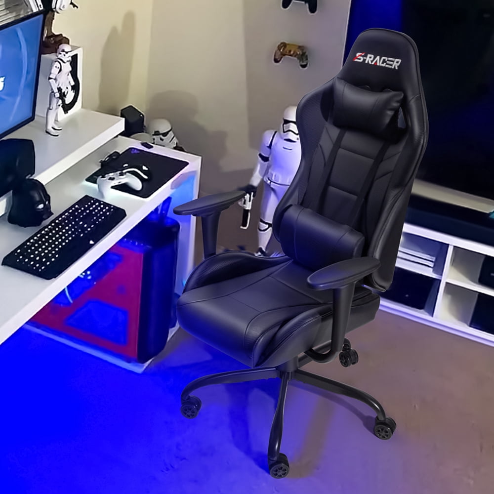 Lacoo Gaming Chair in Home Office PU Leather Reclining Gaming Chair Adjustable Adjustable Headrest and Lumbar Pillow, Black