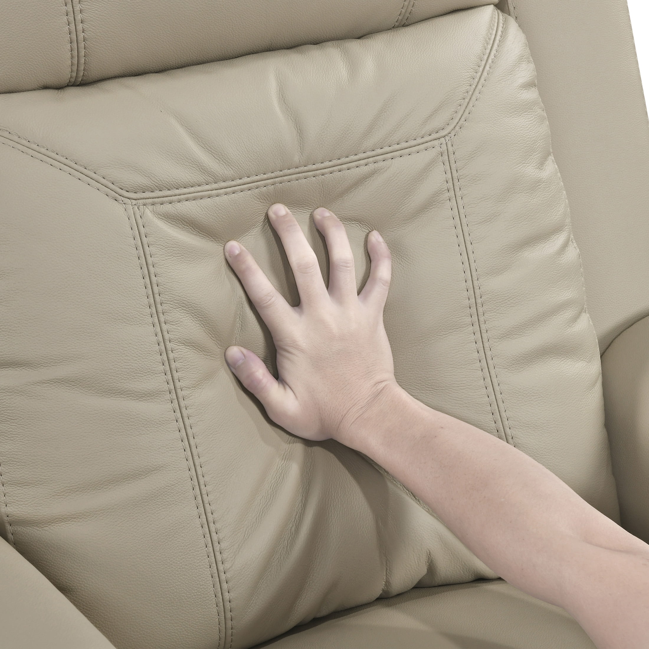 OakvillePark Livaro Leather Match Manual Double Reclining Sofa, Beige