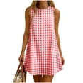thumbnail image 2 of Ailaofu Summer Dresses for Women Cotton Casual Short Dress Beach Vacation Short Sundresses Fashion Plaid Print, 2 of 8