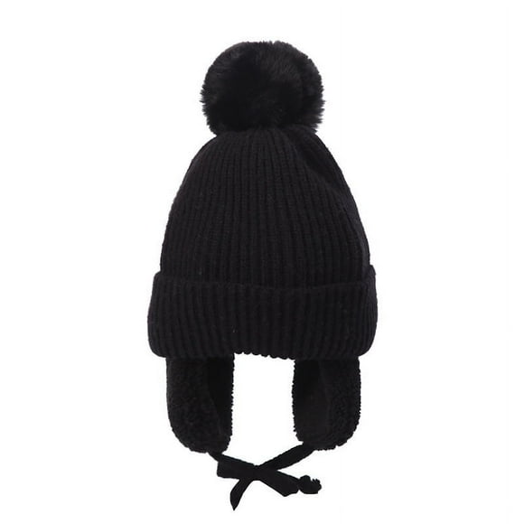 Winter Kids Hat with Plush Ear Flap Knitting Thick Beanie Cap Rib Cuff Pom Lined Warm Hat Gift for Christmas New Year‘s New
