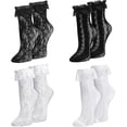 thumbnail image 1 of Calcetines tobilleros de encaje para mujer, con volantes, color blanco y negro, con ribete de encaje, calcetines Lolita, calcetines altos al tobillo para mujer, 1 of 1