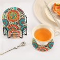 thumbnail image 5 of Haosy Set of 6 Drink Woven Coaster with Holder Heat Resistant Non-Slip Bar Coasters 4 Inches Colorful Bohemian Geometry, 5 of 7