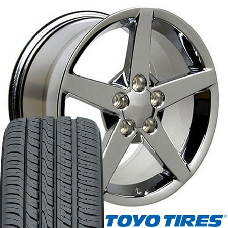 17x9.5 Wheels & Tires Fit Corvette, Camaro - C6 Style Chrome Rims - Toyo Proxes 4 Plus Tires -