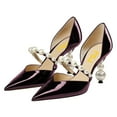 thumbnail image 2 of FSJ Women Elegant Pointy Close Toe Beaded High Heel Pumps Pearls Strappy D'Orsay Pumps Church Party Wedding Dress Shoes Size 9 Dark Purple, 2 of 4