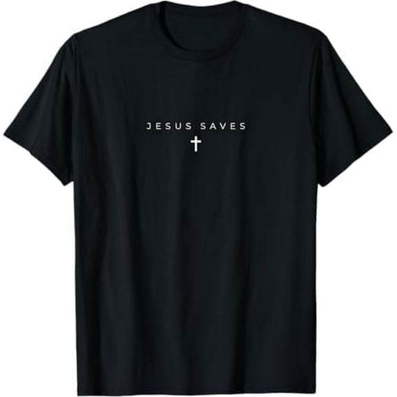 Jesus Saves Cross Subtle Christian Minimal Religious Faith Shirt God Tops for Men, Graphic Novelty Christian T-Shirt Black