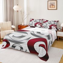 Manfei Modern Geometric Dots Bed Sheets,Vintage Circle Circular King Sheets,Gray Red Sheet Set For Kids,Ultra Soft Home Decor,4-Piece