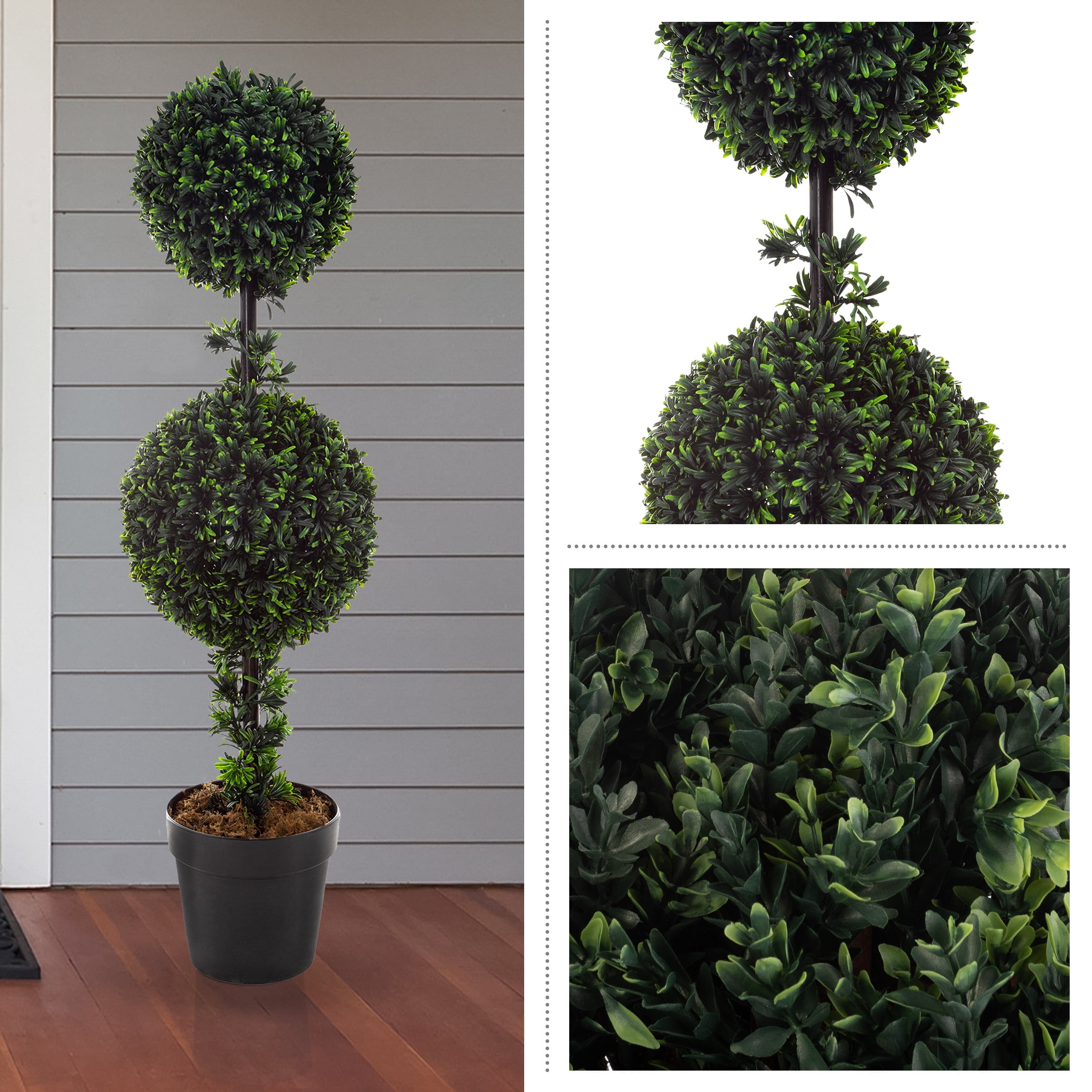 Pure Garden Set of Two 36-Inch Double Ball Podocarpus Topiary Trees