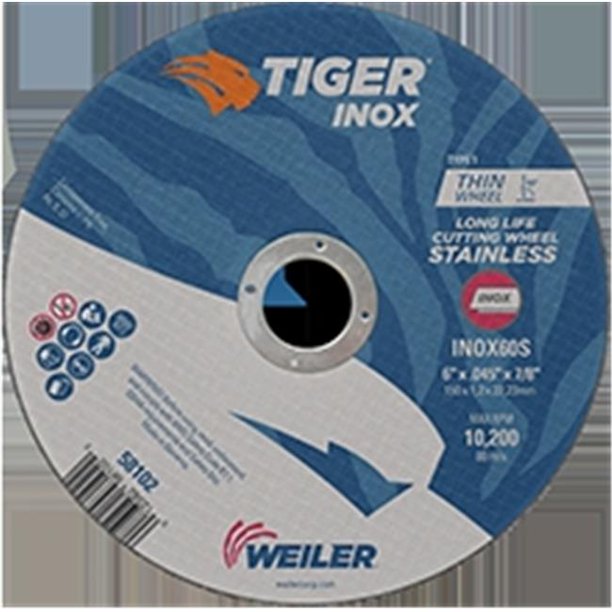 Weiler 804-58102 6 x 0,045 in. Tiger Type 1 Roue de Coupure&44; INOX60S - 0,87 in. A.H&44; Pack de 25