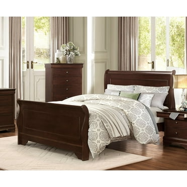 Gorgeous Cherry Finish Full Size Sleigh Bed 1pc Traditional Design
