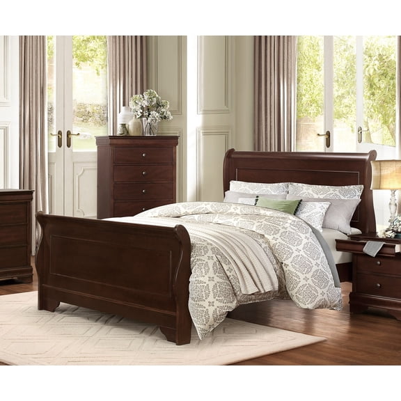 Gorgeous Cherry Finish Queen Size Sleigh Bed 1pc Traditional Design