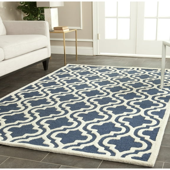 SAFAVIEH Cambridge Kirsten Geometric Wool Area Rug, Navy/Ivory, 8' x 10'