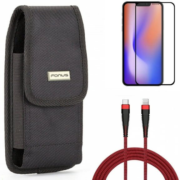 Case Belt Clip & PD Cable & Screen Protector for iPhone 13,Pro ONLY - Swivel Holster Rugged   10ft USB-C to iPhone Charger   Anti-Glare Tempered Glass Matte Combo