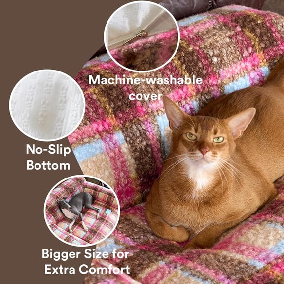 Vintage Furniture Style Sofa Pet Bed - Washable Plush Dog & Couch, Retro Style Pet Furniture, Soft Cozy Support for Pets (Large, Pink Plus)