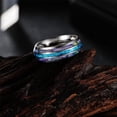 thumbnail image 2 of PAMTIER Unisex Stainless Steel Simple Dainty 8mm Colorful Abalone Shell Inlay Dome Blue Imitation Opal Center Ring Wedding Band Silver Size 9, 2 of 5