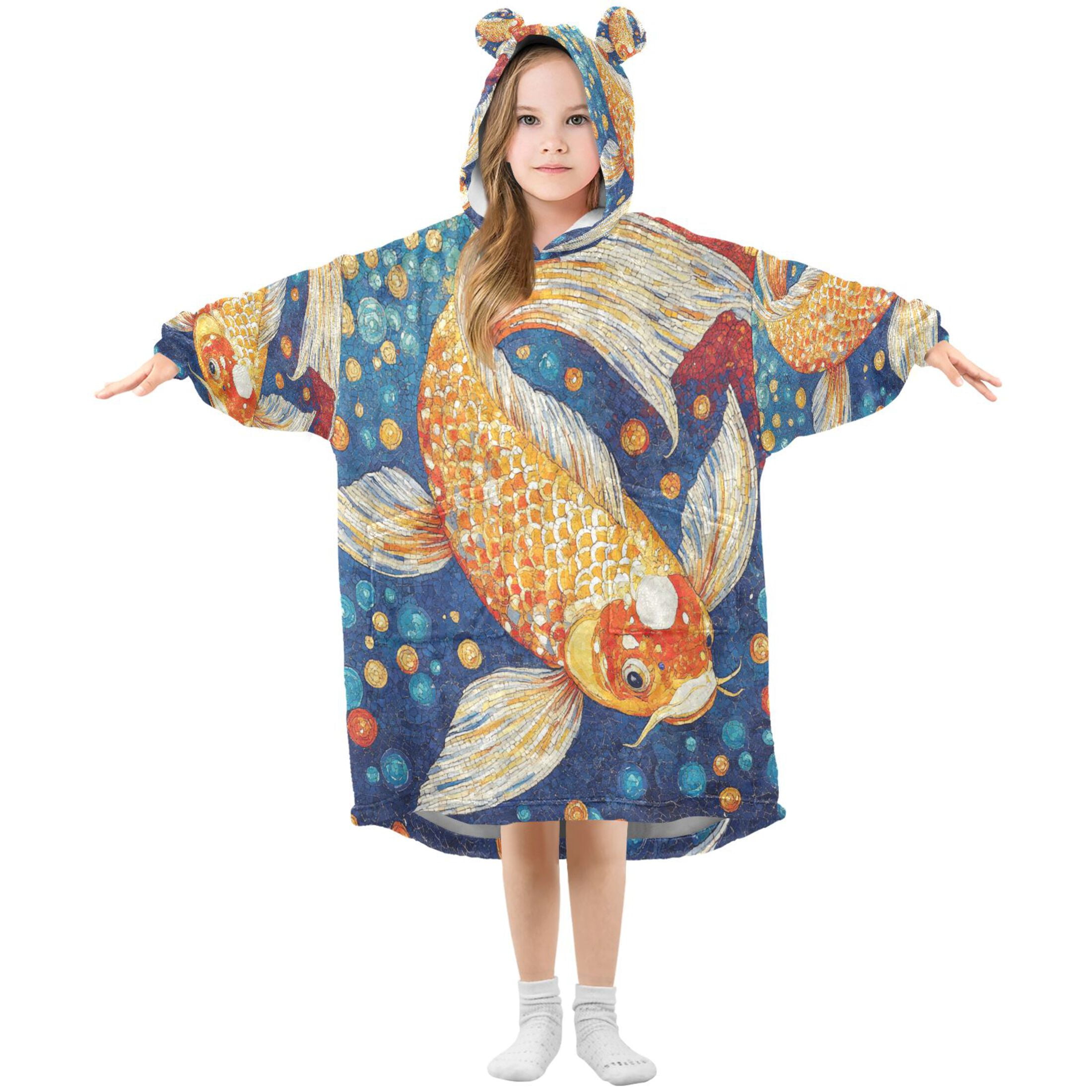 YAZAOO Kids Wearable Blanket Hoodie Warm and Cozy Radiant Koi Flannel Sweatshirt