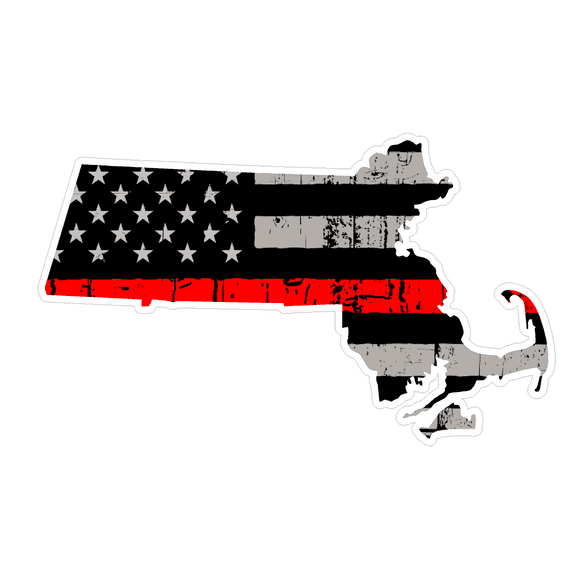 Massachusetts State (C22) Thin Red Line Vinyl Decal Sticker Car/Truck Laptop/Netbook Window