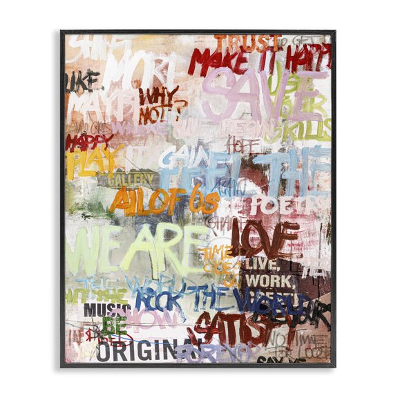 Stupell Industries Modern Graffiti Phrases Abstract Painting Black Framed Art Print Wall Art, 11 x 14