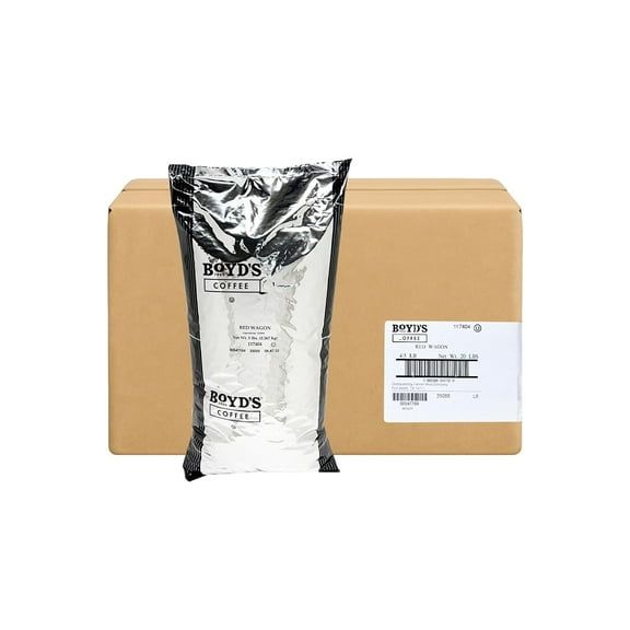 Boyd's Red Wagon Whole Bean Coffee, 4 Bags (5lb Each) – Dark Roast – Full Case – Bold, Smoky, Full-Bodied Coffee with Hints of Dark Chocolate & Citrus – 20lb Total