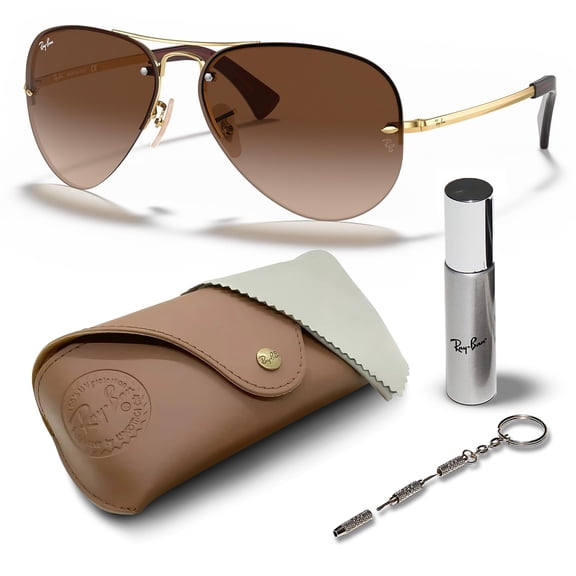 Ray-Ban RB3449 Pilot Shaped Non-Polarized Sunglasses for Men - Includes Official RAYBAN Eyewear Kit - Ideal Formal & Casual Wear Sunglasses - Brown Gradient Lens
