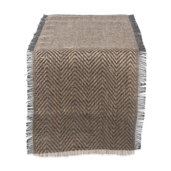 Contemporary Home Living Chevron Fringed Jute Table Runner - 72" - Anchor Gray and Mocha Brown