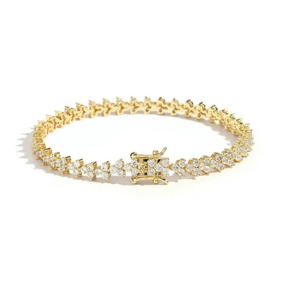 Sparkle Tennis Bracelets for Women 18K Gold Plated Classic Simulated Gold Diamond Bracelet Round Cut CZ Bracelets for Women Wedding Bridal Prom Jewelry Bracelets (Width 5MM)