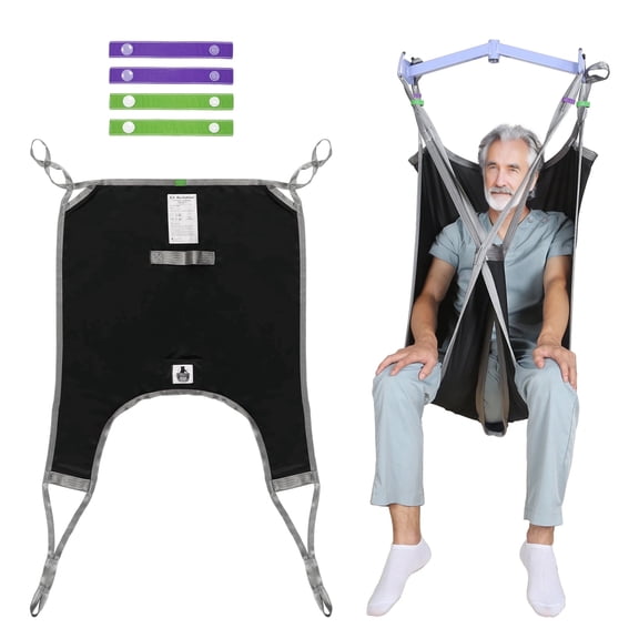 EZ Assistive Patient Lift Sling, Divided Leg Transfer Sling with 500lb Weight Capacity, Polyester ,Black,Large