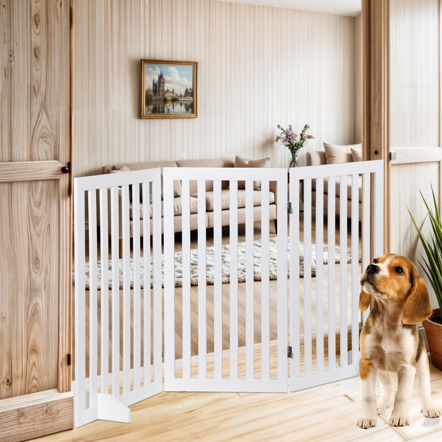 ZENSTYLE 36 Inch Foldable Pet Fence Home Entryway Doorway Indoor Dog Fence Pet Gate 3 Panels White