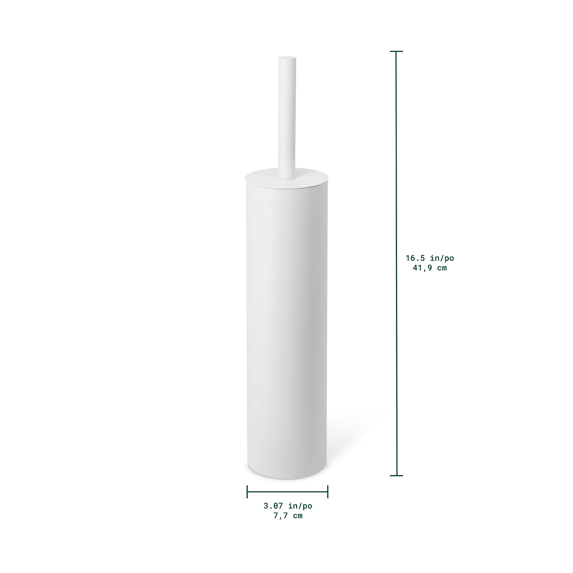 Acento Slim Round Holder, 8 x 8 x 44.5 cm Metal Removable Plastic Liner Tall Toilet Brush in Matte White