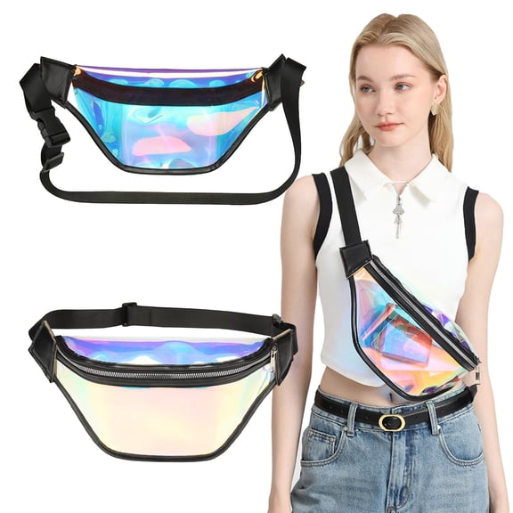 GASTROPOD Shiny Fashion Cute Fanny Pack,Laser Colorful Fanny Pack for Women,Girls Two Pockets Lightweight Small Belt Bags for Holiday Party Trip, Clear Iridescent Crossbody Bag Bum Bag Waist Bag