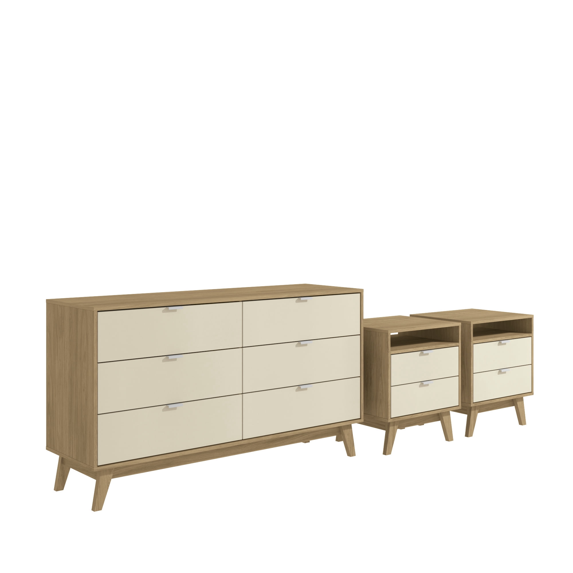 Kappesberg Hanford Light Brown/Creme 56.8"W Dresser and Two Nightstand Bedroom Set - for Adults and Teens