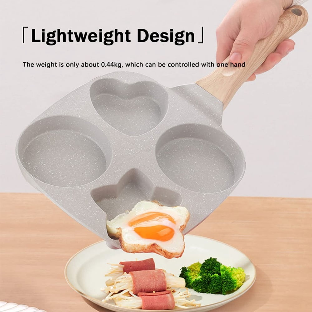 1 Set 4 Hole Skillet with Handle, Non Stick Egg Frying Pans 4 Holes Shapes, Nonstick Shape Pancake Pan, Breakfast Cooking Omelette Cookware for Pancakes Sausage Burger Omelet, Easy to Clean